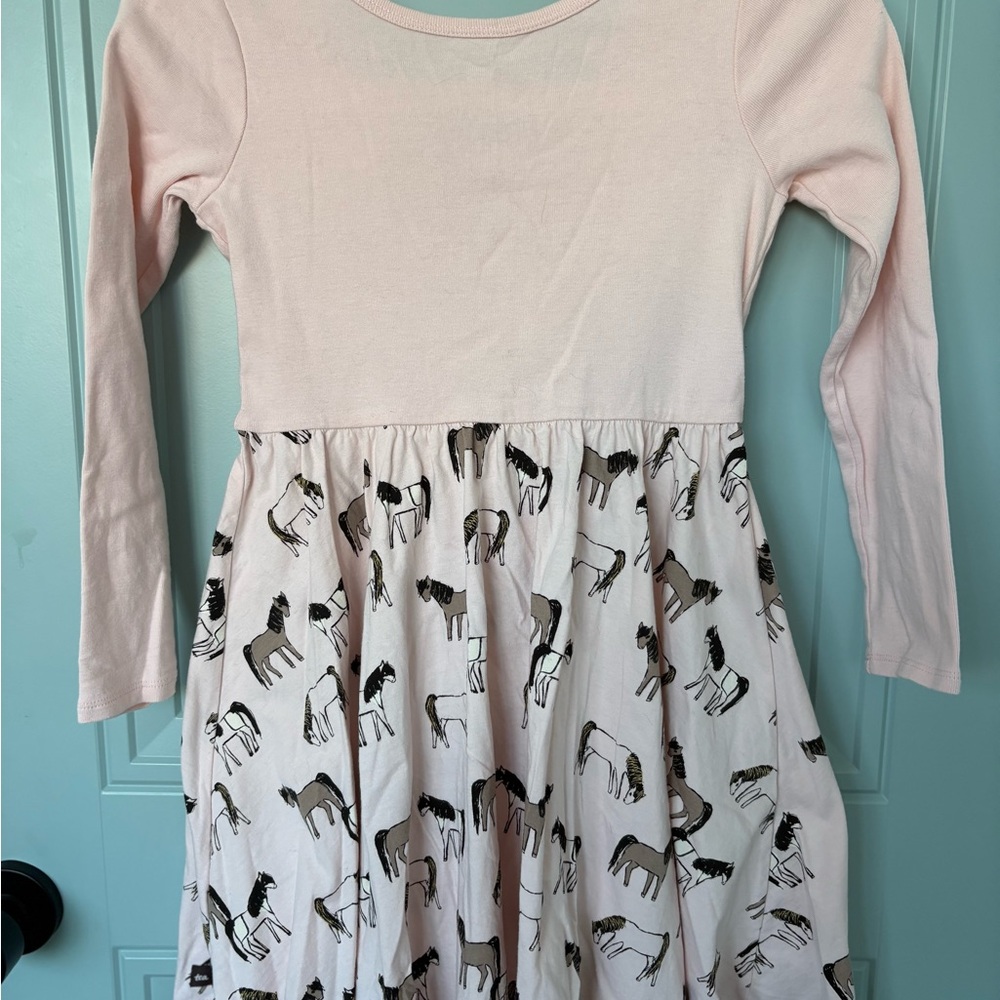 Tea Collection Blush Long Sleeve Dress with Horse Pattern